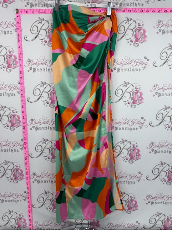 Rnwy Dresses & Skirts - RNWY skirt side slit bright Abstract Print Maxi Skirt — Green, Pink & Orange